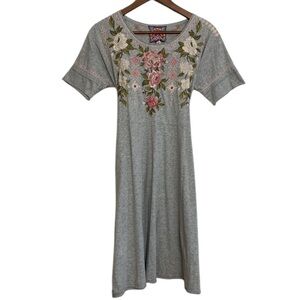 BOGO Johnny Was Midi T-shirt Dress with Floral Embroidery